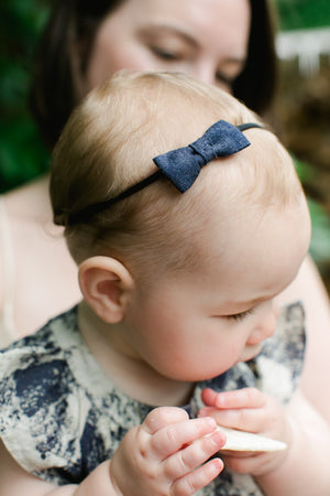 Navy Polka Dot Baby Bow Headband