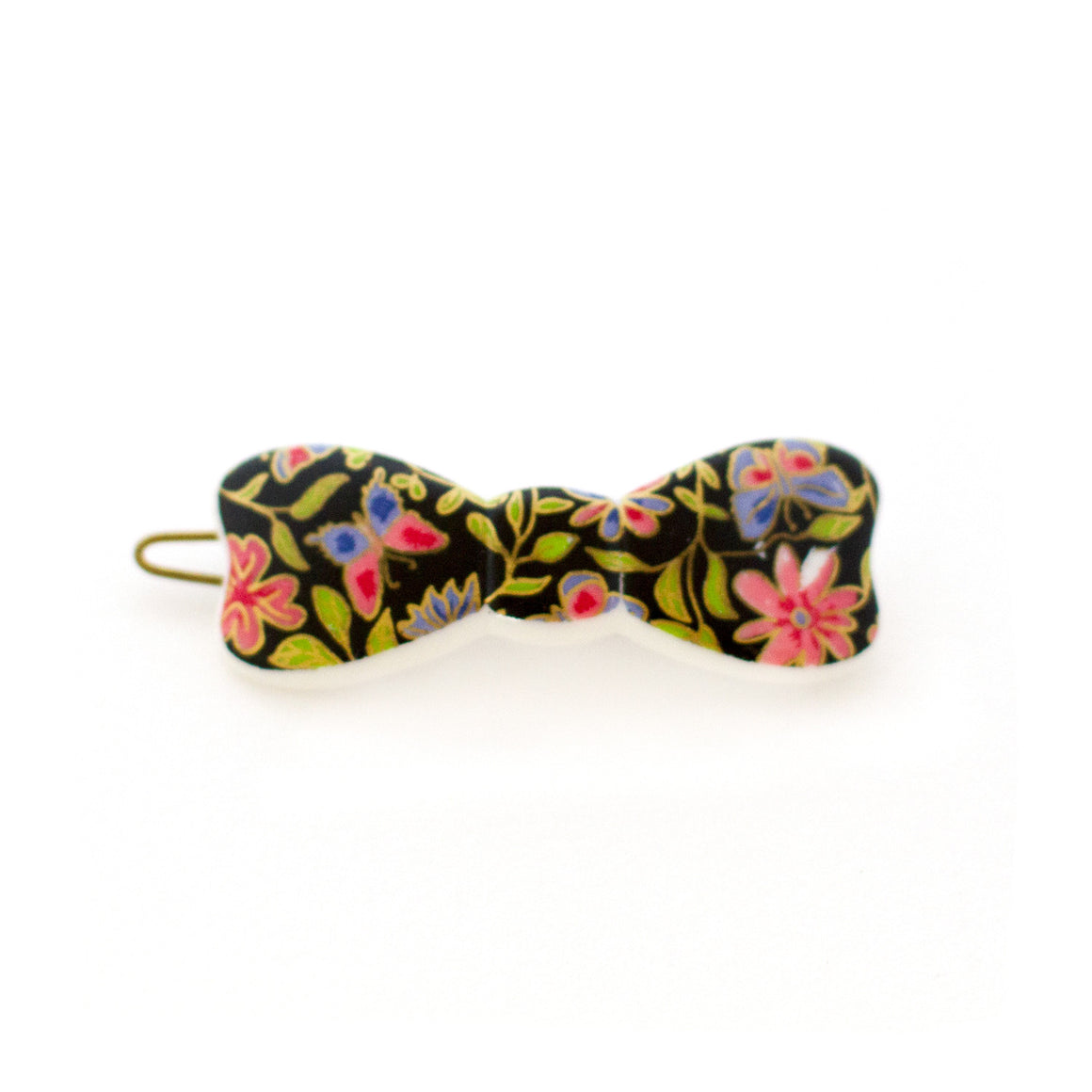 Vintage Bow Shaped Hair Clip - Liberty Style Floral Print - 1960s Made in France