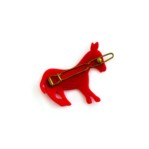 brass back - red donkey shaped hair clip - vintage made in france
