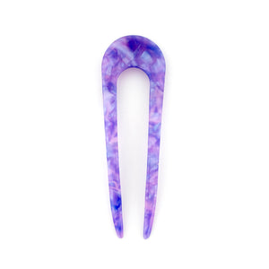 lavender cellulose acetate hair pin with mm on the back