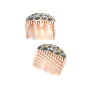 peach marbled vintage hair combs - made in france - rare - pin up beauty