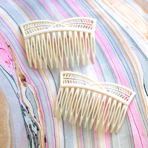 Vintage Faux Ivory Cutout Combs