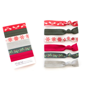 red and green christmas gift hair tie package by mane message